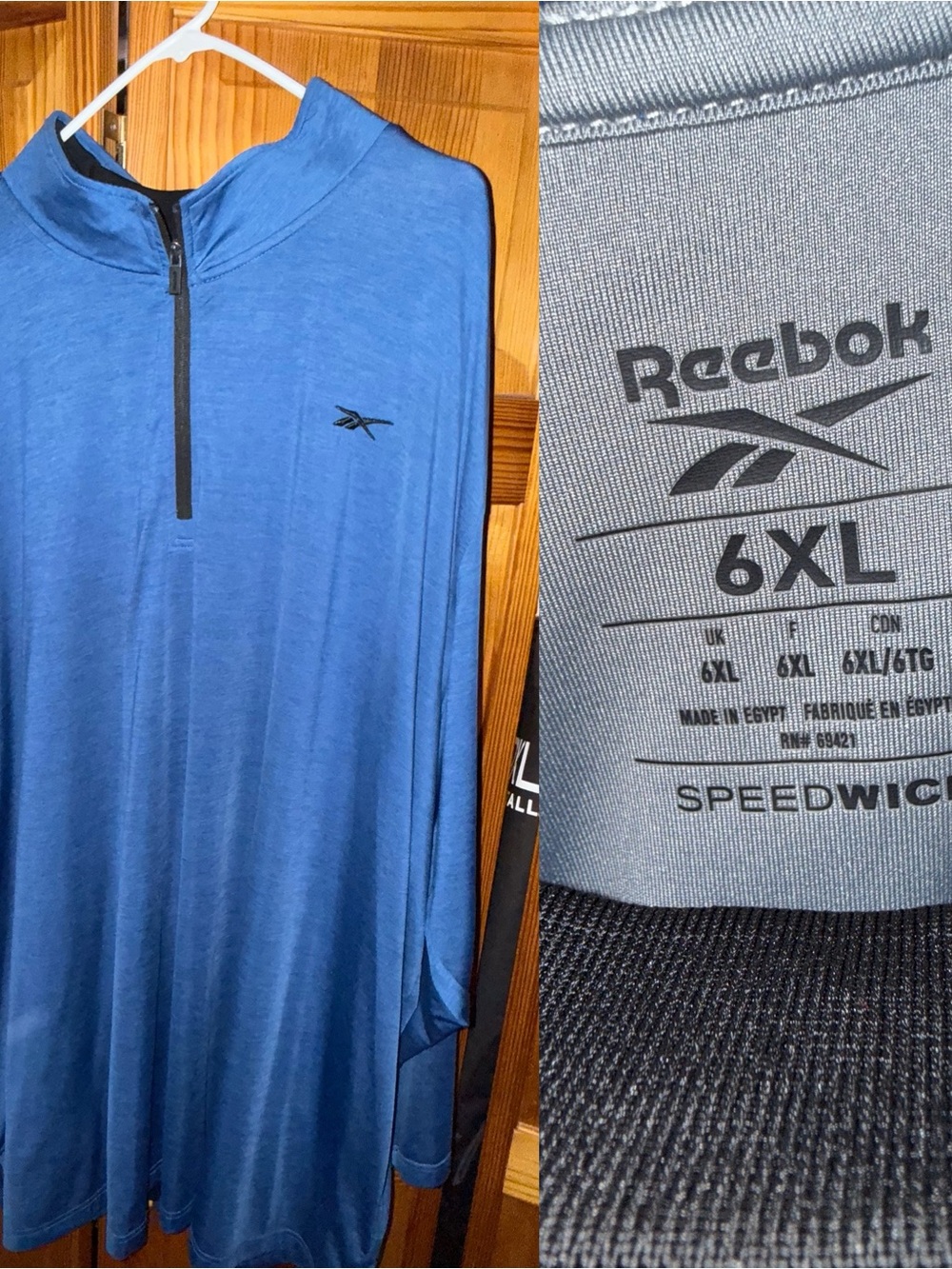 Reebok Men's Blue Speedwick 1/4 Zip Pullover - 6XL Big and Tall